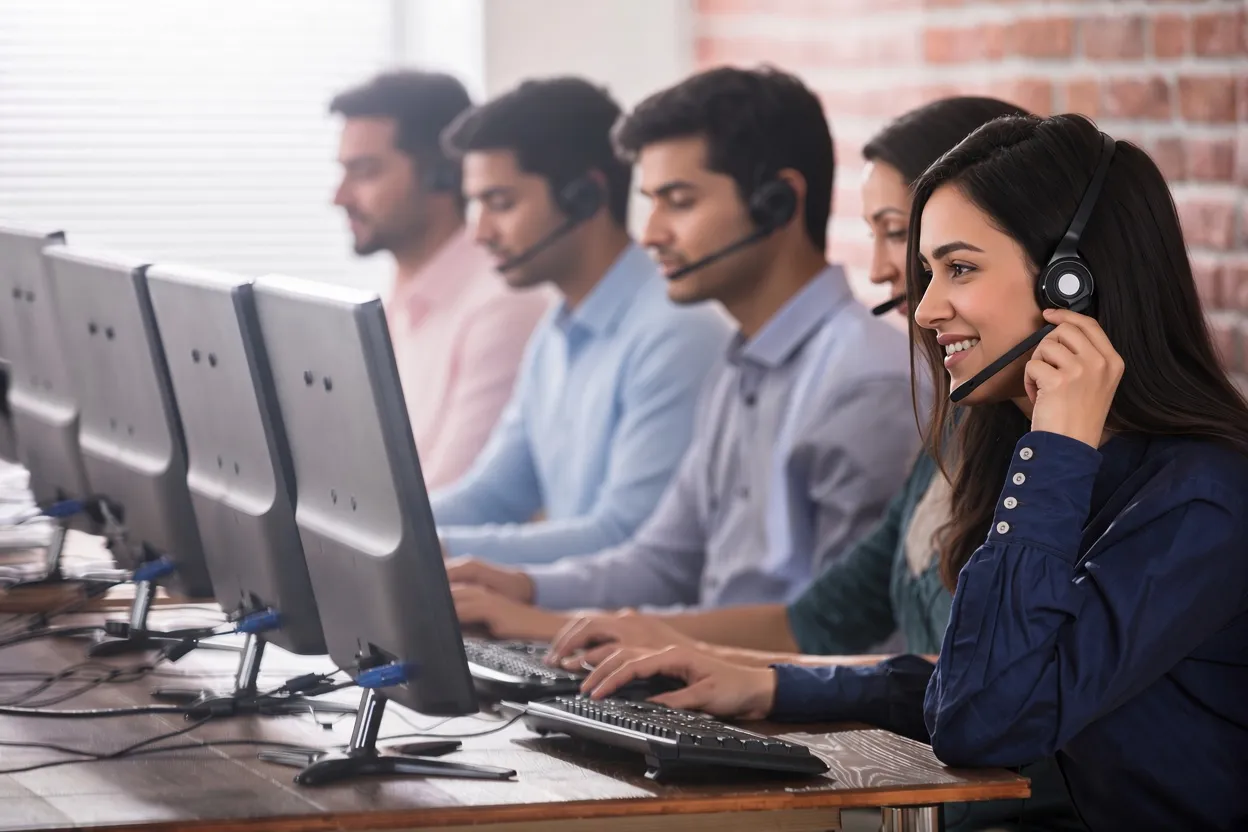 Nuport support team working at their desks with headsets
