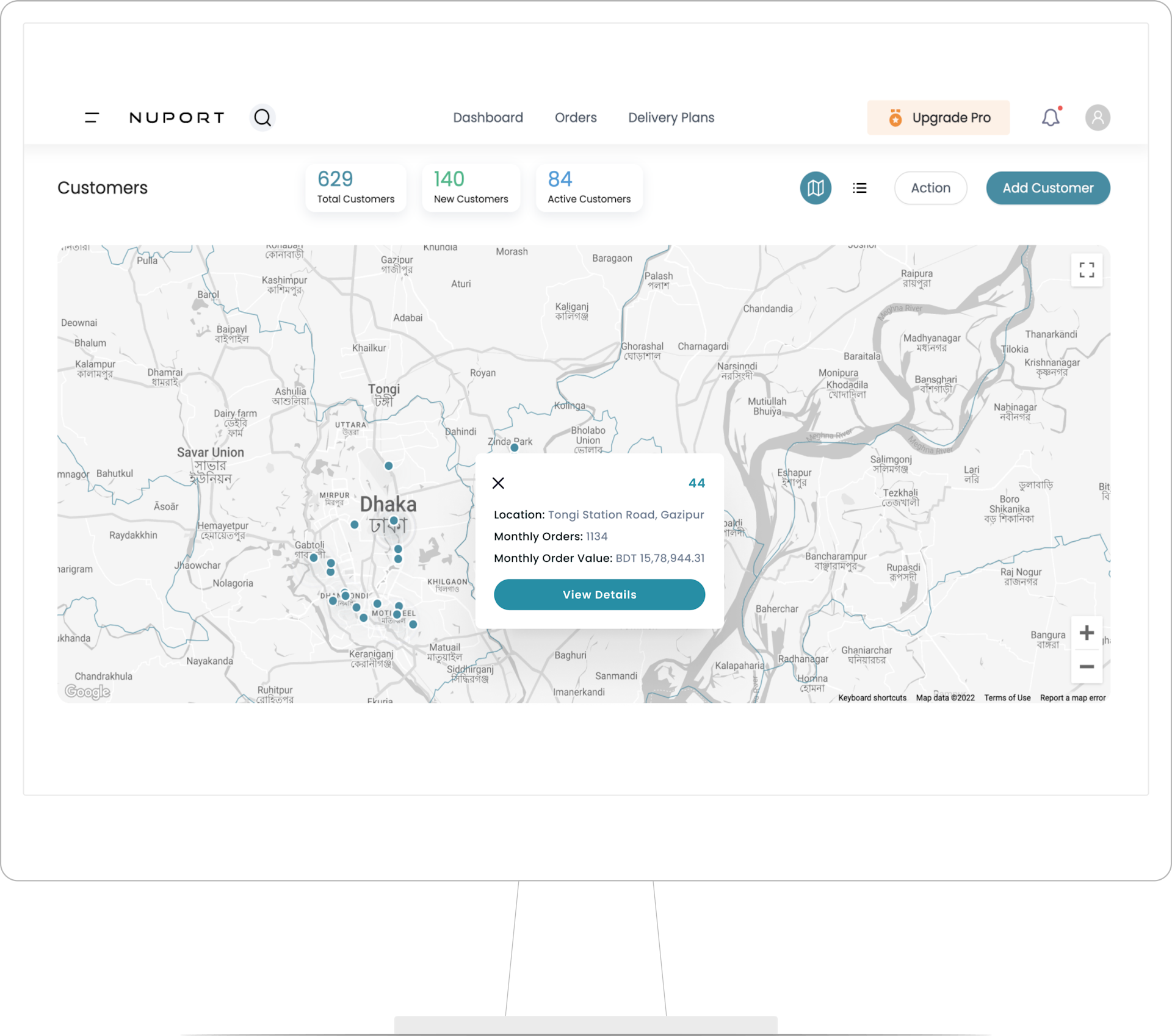 Nuport customers map view screen